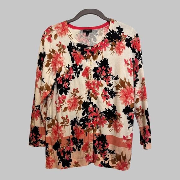 Talbots Charming Cardigan Sweater Cottagecore Preppy Vibrant Floral Button Up LG - Picture 1 of 7